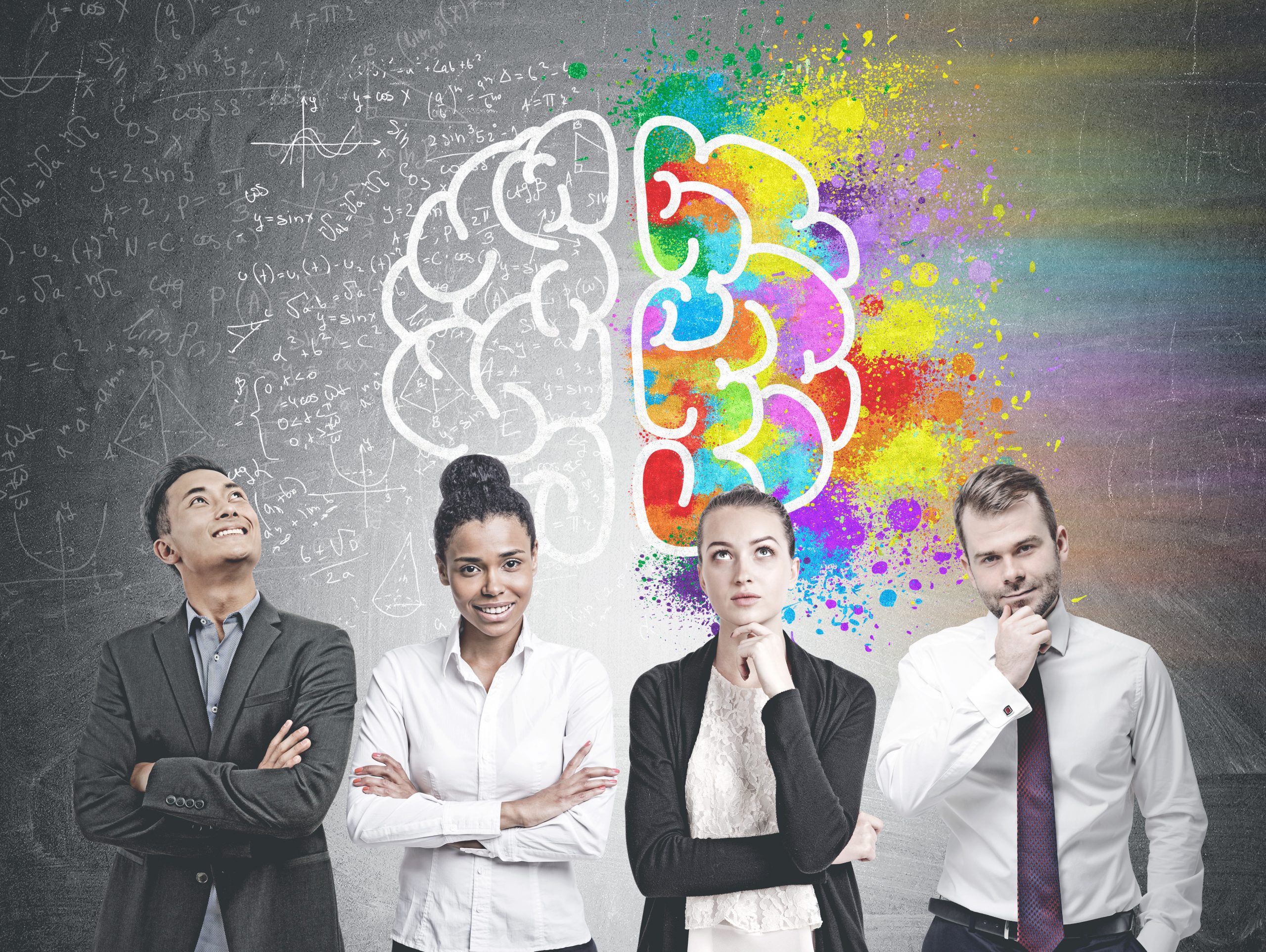 Diverse business team members, brain